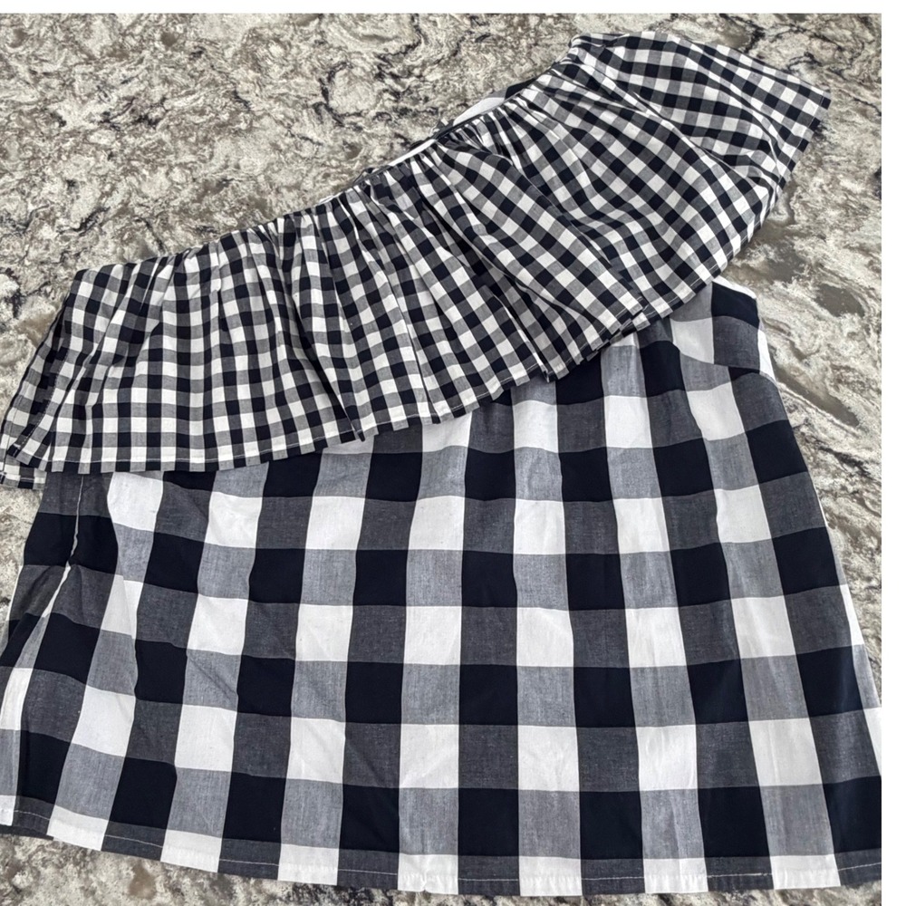 NEW J. Crew Gingham One Shoulder Ruffle Top Black White Cotton Stretch 12 NWT - Picture 3 of 15